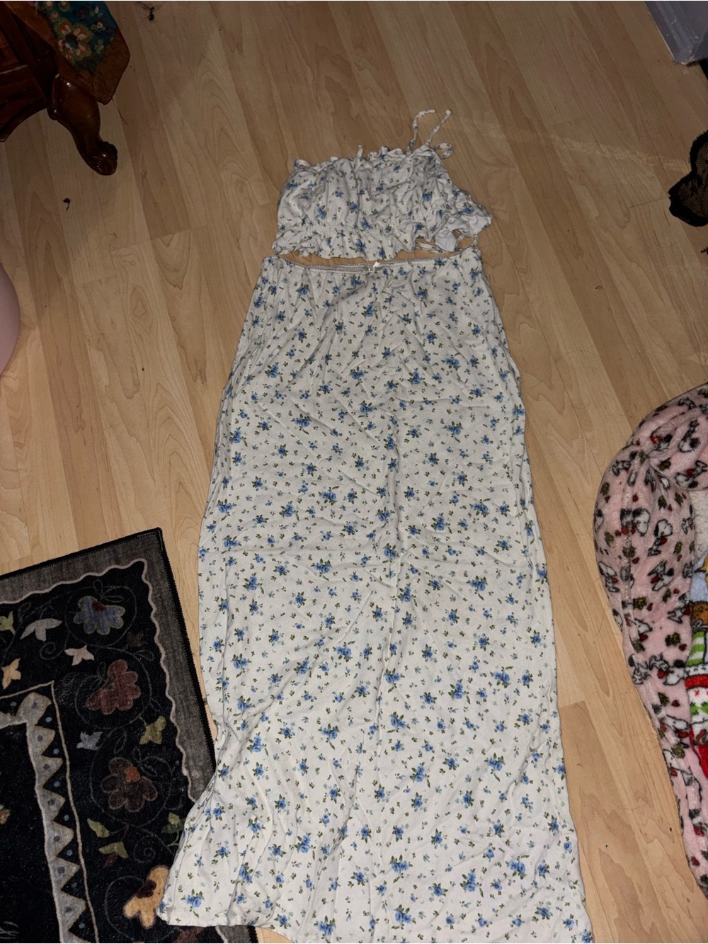 Floral Blue & White Two-Piece Maxi Dress for Women
